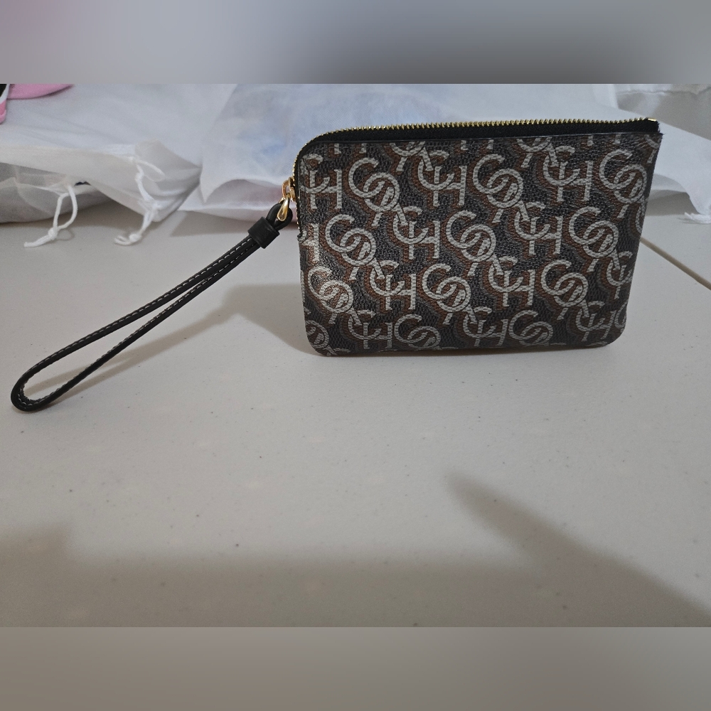 Corner Zip Wristlet With Coach Monogram Brown
